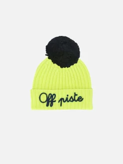 Gelbe Fluo-Mütze aus Kaschmir-Mix mit Off-Piste-Stickerei
