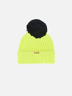 Gelbe Fluo-Mütze aus Kaschmir-Mix mit Off-Piste-Stickerei