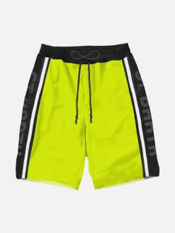 Gelbe lange Badeshorts für Jungen mit schwarzen Seitenbändern