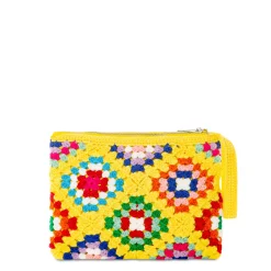 Gelbe Parisienne-Häkelclutch mit Saint-Barth-Stickerei