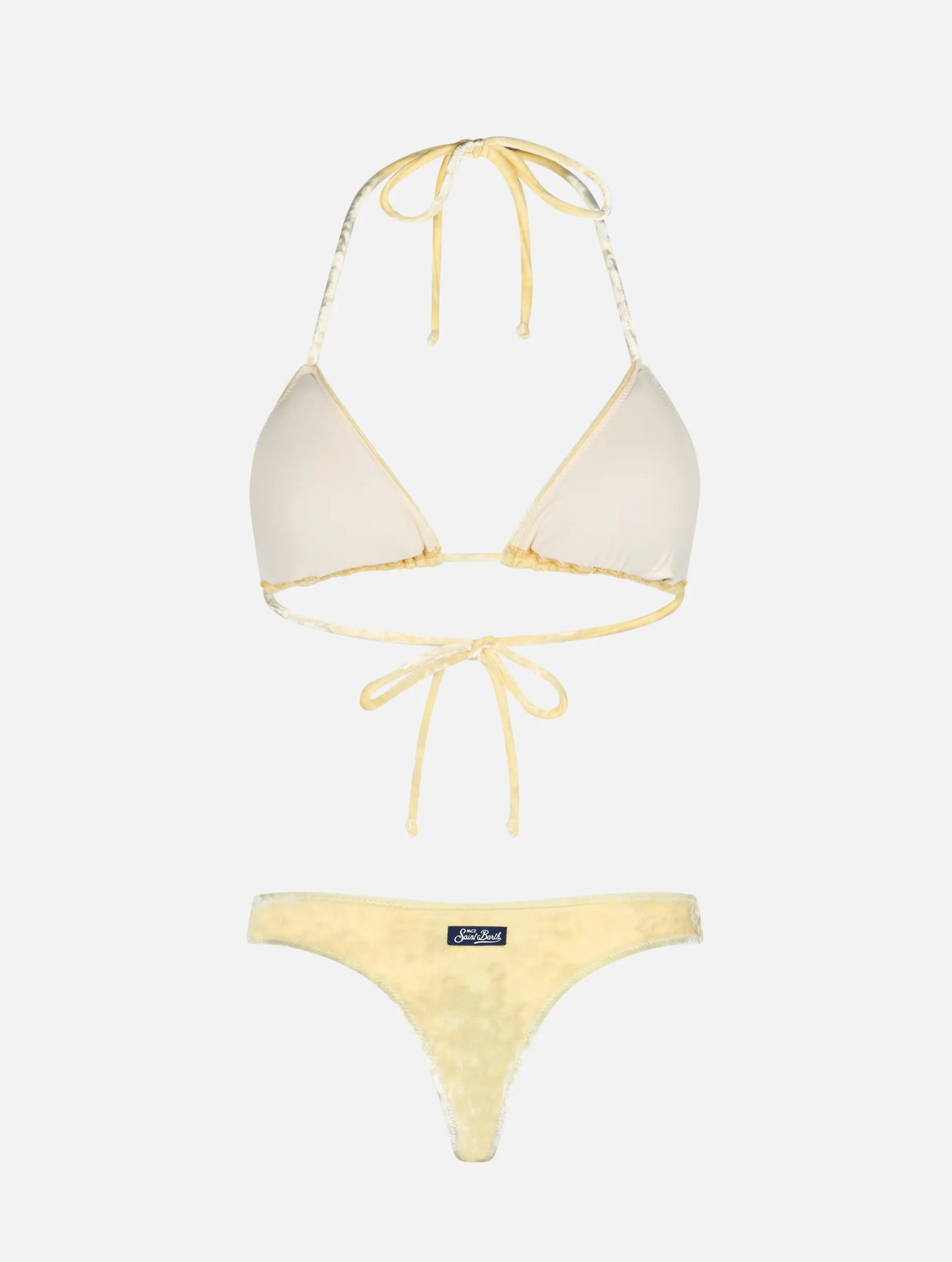 Gelber Damen-Triangel-Bikini aus Chenille, Leah Naomi
