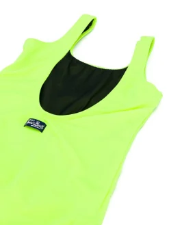 Gelber Fluo-Mädchen-Badeanzug mit St. Barth-Print