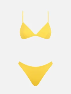 Gelber gerippter Triangel-Bikini für Damen