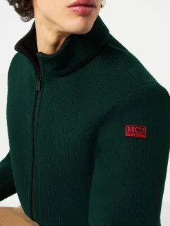 Gerippte grüne Bomberjacke für Herren