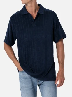 Geripptes blaues Frottee-Poloshirt für Herren Jeremy