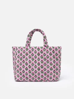 Gesteppte Soft Tote Mid Bag mit rosa Blumenmuster