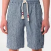 Gestreifte Denim-Bermudashorts aus Leinen