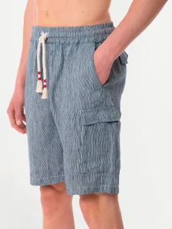 Gestreifte Denim-Bermudashorts aus Leinen