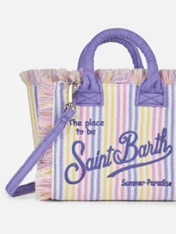 Gestreifte Mini-Kosmetiktasche aus Frottee mit Prägung