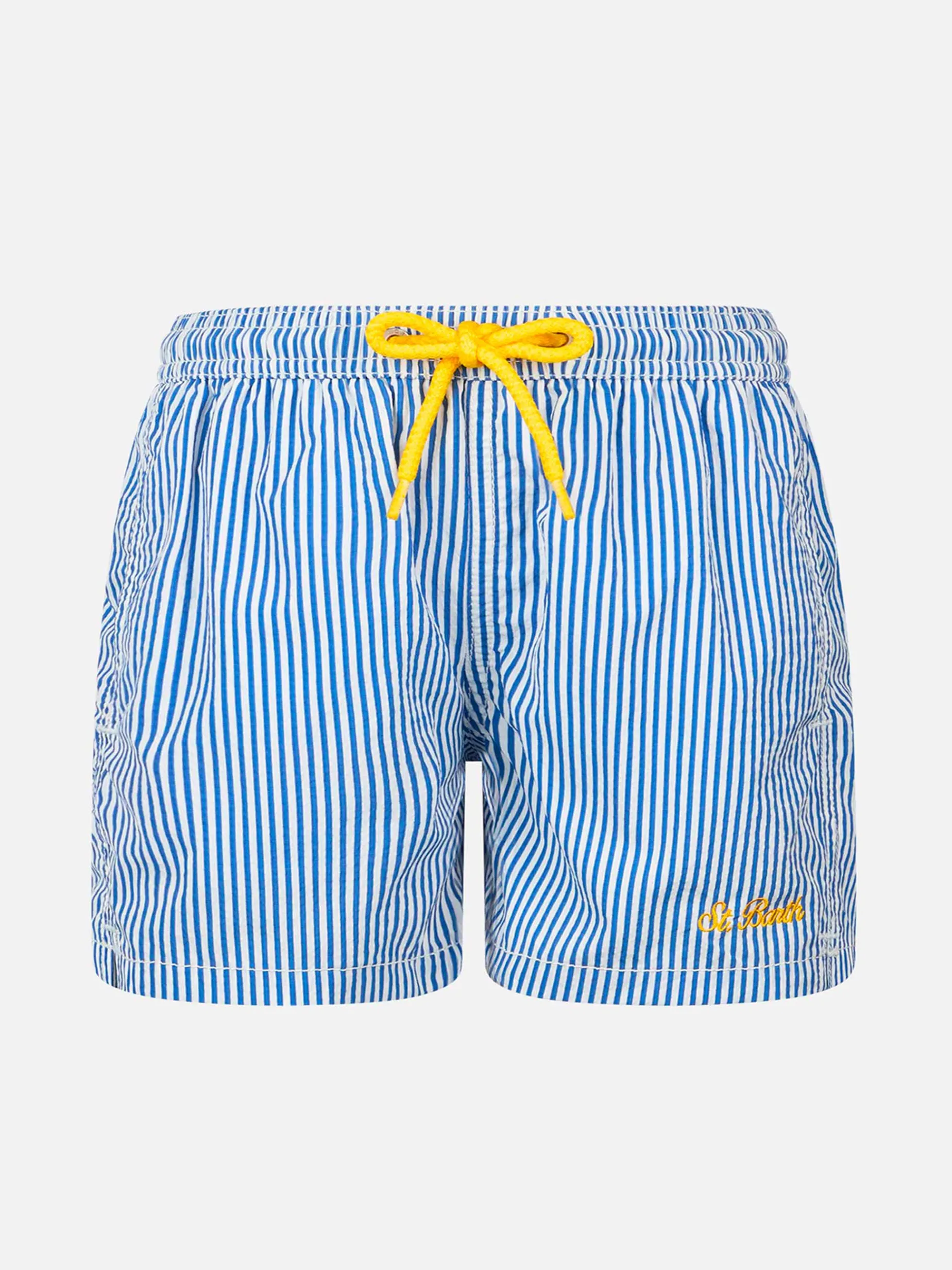 Gestreifte mittellange Seersucker-Badeshorts für Jungen Patmos Jr