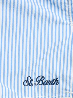 Gestreifte mittellange Seersucker-Badeshorts für Jungen Patmos Jr