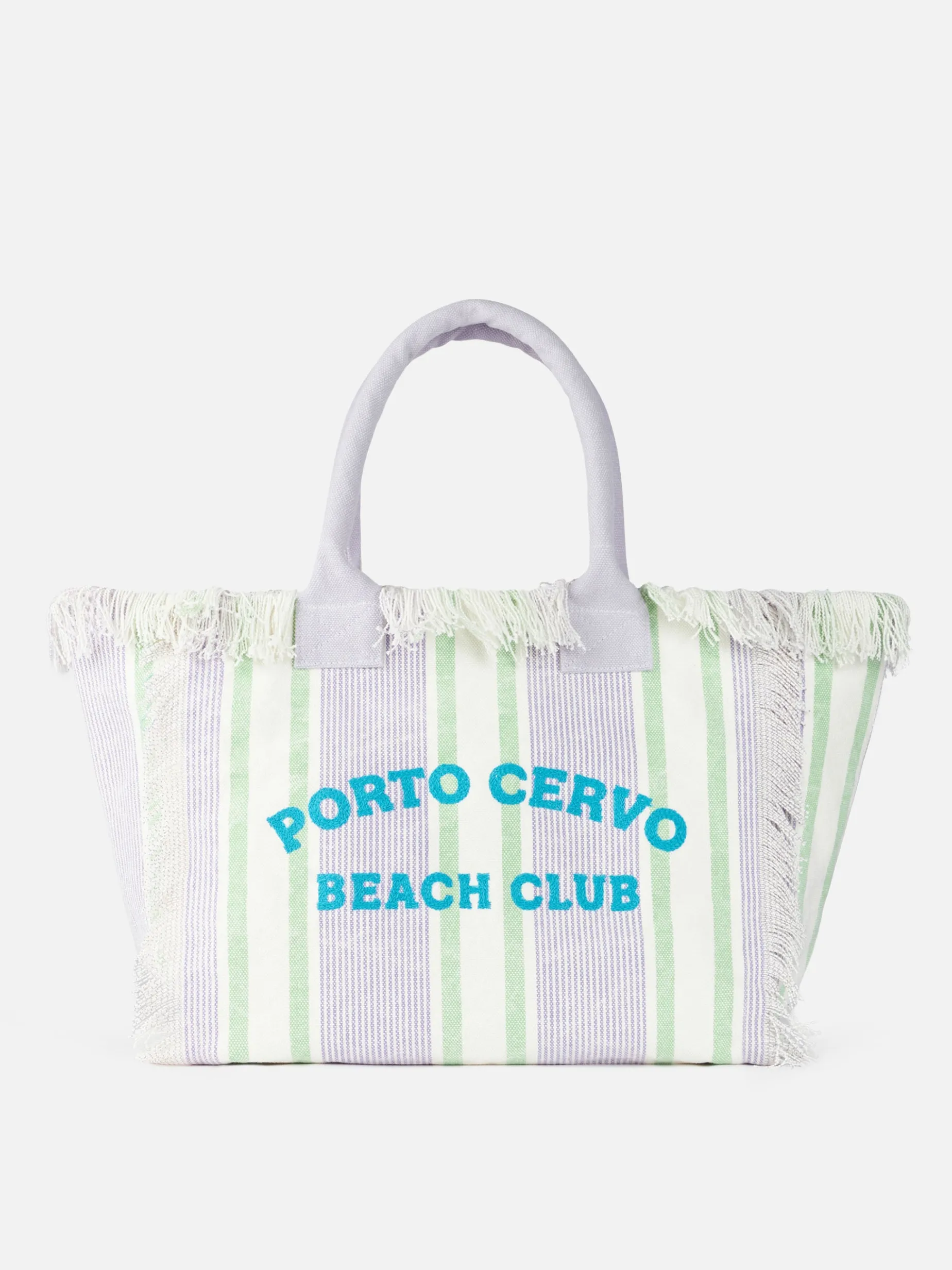 Gestreifte Vanity-Einkaufstasche aus Baumwoll-Canvas von Porto Cervo Beach Club