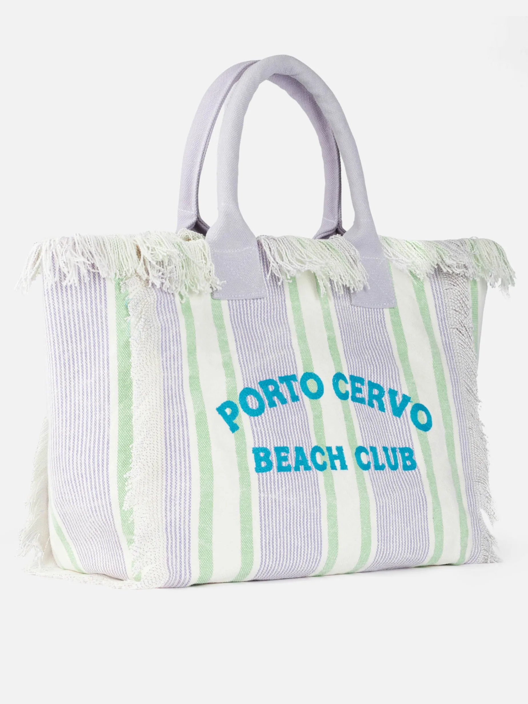 Gestreifte Vanity-Einkaufstasche aus Baumwoll-Canvas von Porto Cervo Beach Club