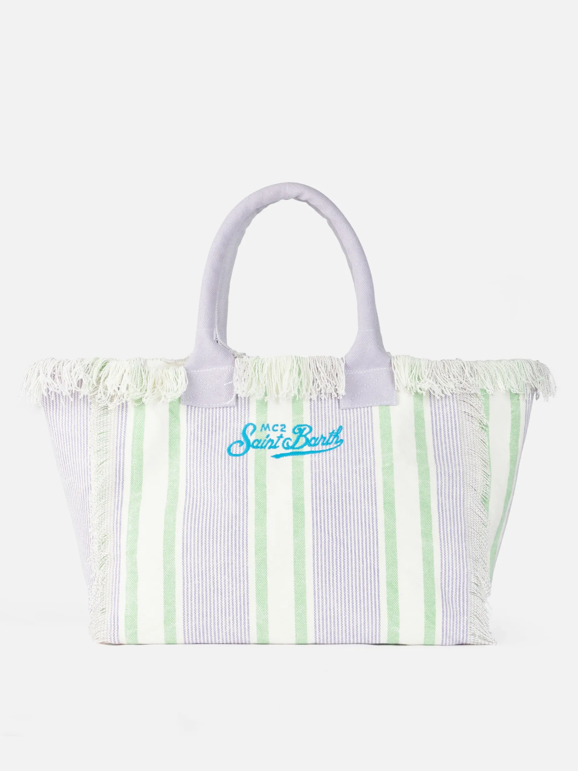 Gestreifte Vanity-Einkaufstasche aus Baumwoll-Canvas von Porto Cervo Beach Club