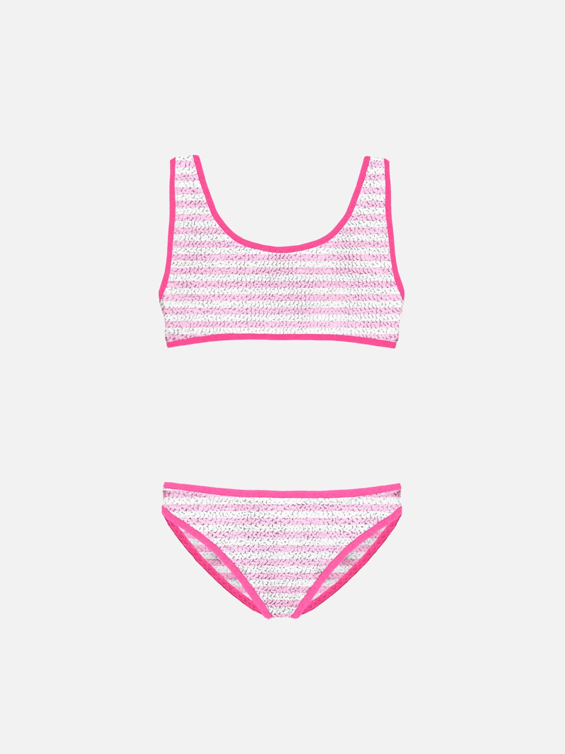 Gestreifter Crinkle-Bralette-Bikini für Mädchen mit Paspelierung