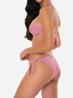 Gestreifter, drapierter Bandeau-Bikini