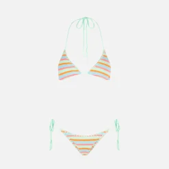 Gestreifter, gehäkelter Triangel-Bikini für Damen