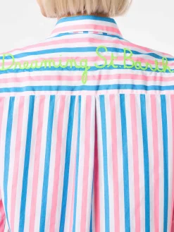 Gestreiftes Baumwollhemd mit Dreaming St. Barth-Stickerei