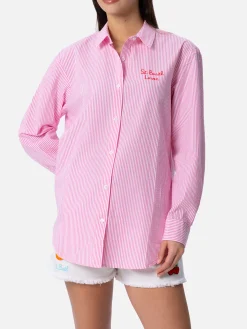 Gestreiftes Baumwoll-Overshirt für Damen Brigitte | SNOOPY PEANUTS SONDEREDITION
