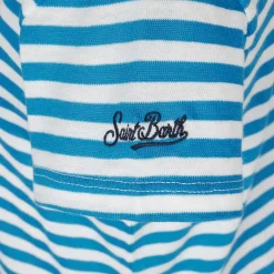 Gestreiftes Mädchen-T-Shirt mit Bonjour St. Barth-Stickerei