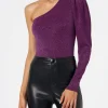 Gestrickter, glitzernder, lila One-Shoulder-Badeanzug/Bodywear