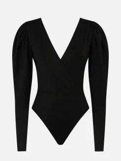 Gestrickter, glitzernder, schwarzer Einteiler-Badeanzug/Bodywear