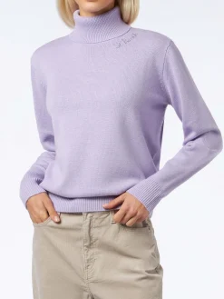 Gestrickter Rollkragenpullover für Damen in Flieder