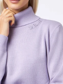 Gestrickter Rollkragenpullover für Damen in Flieder