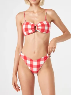 Gingham-Bralette-Bikini mit Ringen
