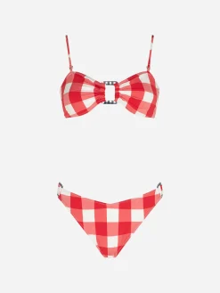 Gingham-Bralette-Bikini mit Ringen