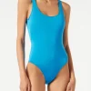 Glänzend blauer Einteiler