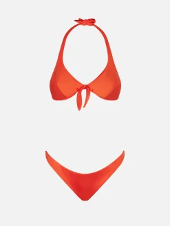 Glänzender orangefarbener Bikini mit Triangel-Oberteil