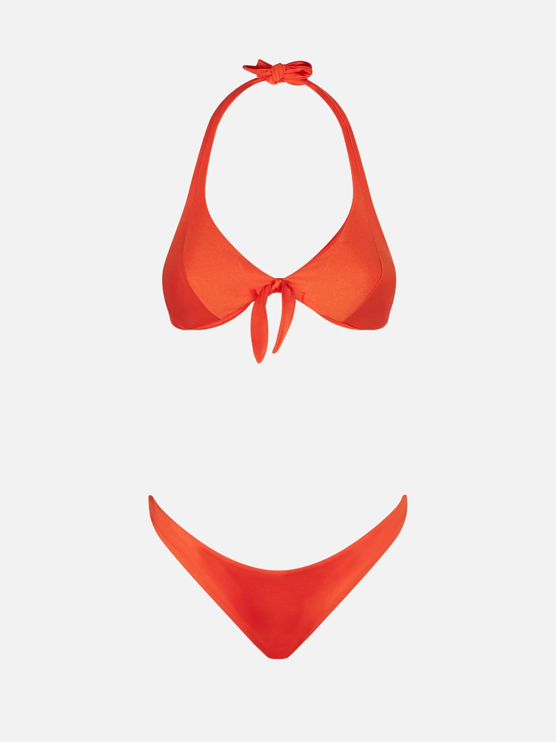 Glänzender orangefarbener Bikini mit Triangel-Oberteil