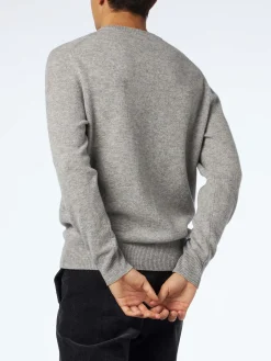 Grau melierter Herrenpullover mit Rundhalsausschnitt und St. Barth-Stickerei
