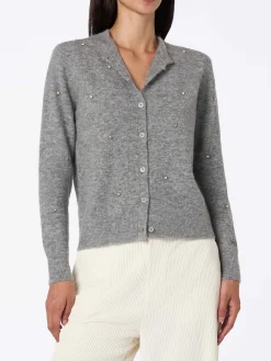 Graue Strickjacke Bellamy für Damen mit silbernen Strasssteinen