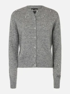 Graue Strickjacke Bellamy für Damen mit silbernen Strasssteinen
