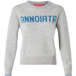 Grauer Damenpullover mit Annoiata-Lurex-Schriftzug