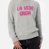 Grauer Damenpullover New Queen mit La vedo grigia-Aufdruck