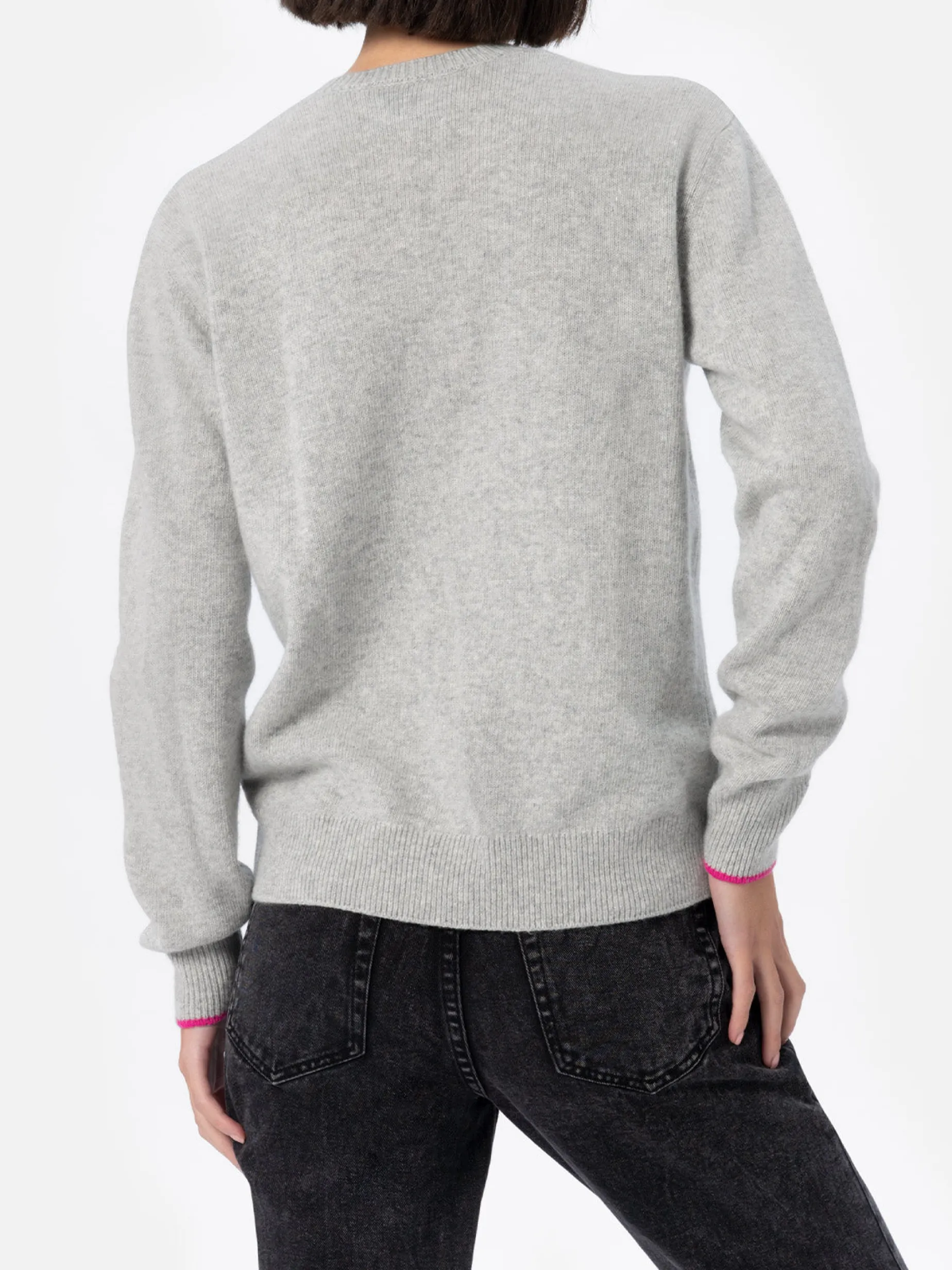 Grauer Damenpullover New Queen mit La vedo grigia-Aufdruck