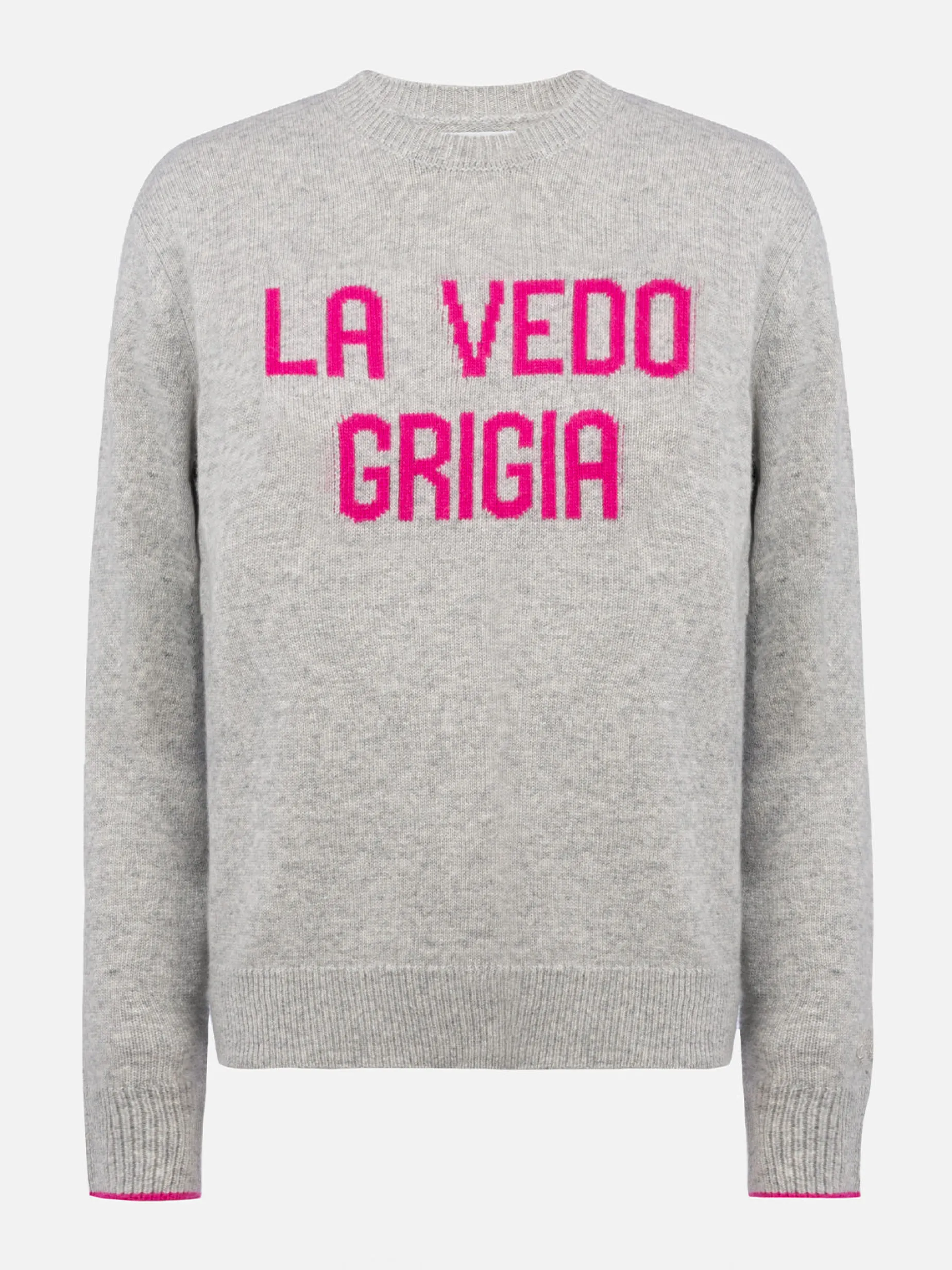 Grauer Damenpullover New Queen mit La vedo grigia-Aufdruck