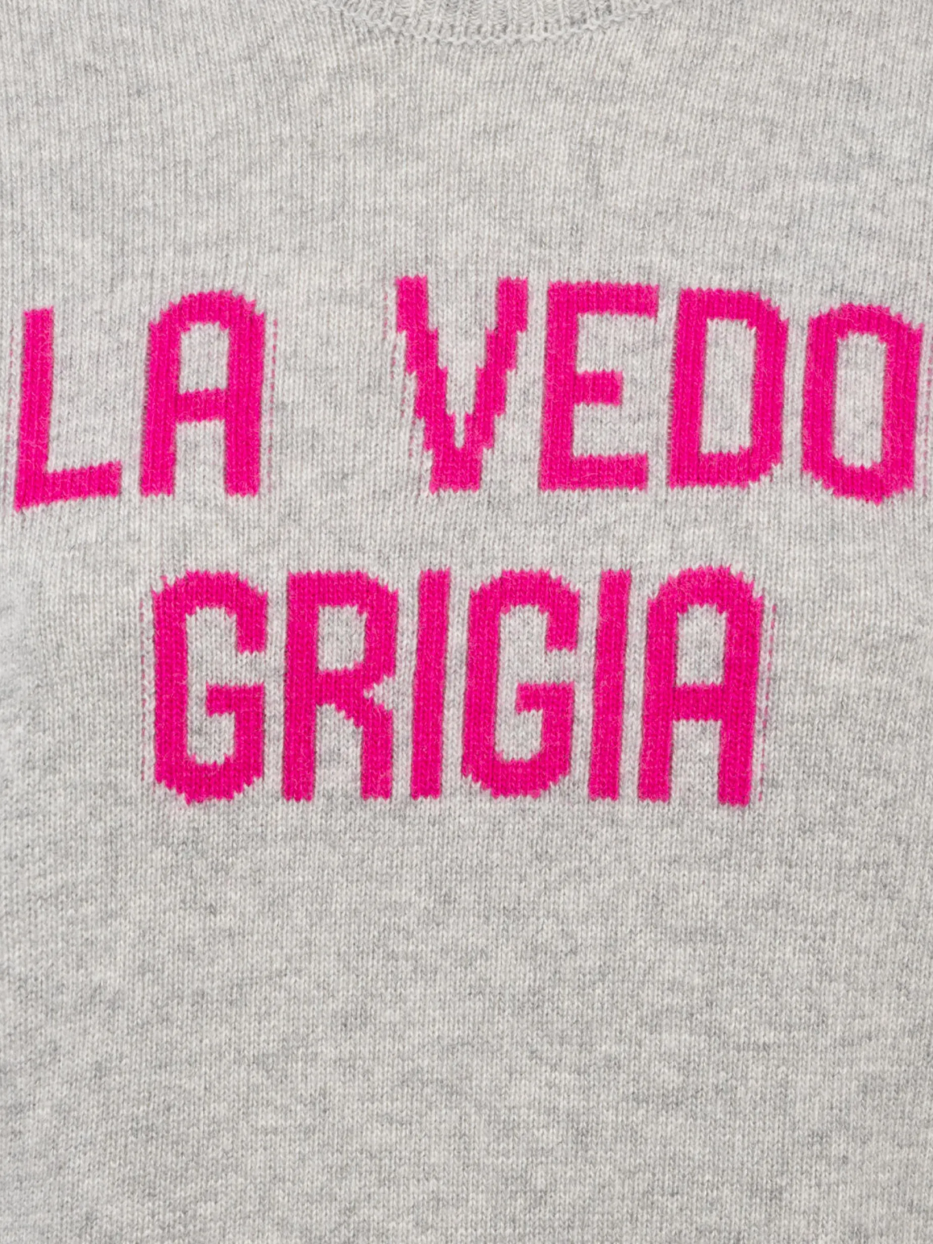 Grauer Damenpullover New Queen mit La vedo grigia-Aufdruck