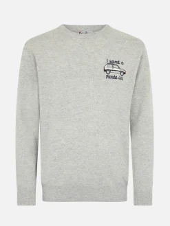 Grauer Herrenpullover Heron mit „I saved a Panda 4x4“-Stickerei | FIAT PANDA SPECIAL EDITION