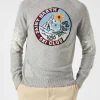Grauer Herrenpullover mit halbem Rollkragen und Aufdruck