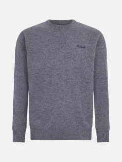 Grauer Herrenpullover mit Rundhalsausschnitt und St. Barth-Stickerei