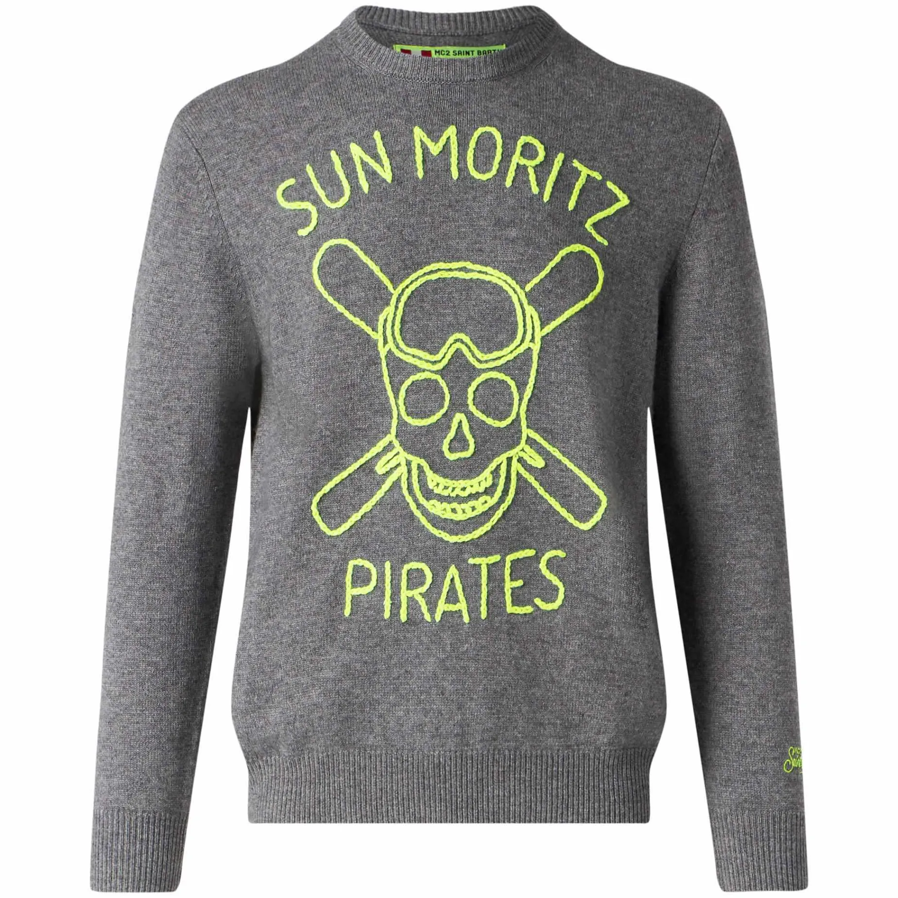 Grauer Herrenpullover Sun Moritz Pirates mit Fluo-Stickerei