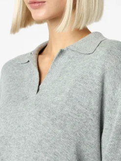 Grauer Melange-Pullover Eze für Damen mit Polokragen