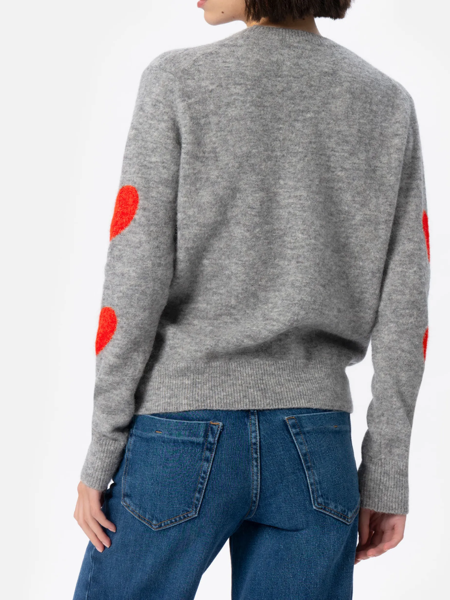 Grauer Pullover für Damen New Queen Kissene Frega Stickerei