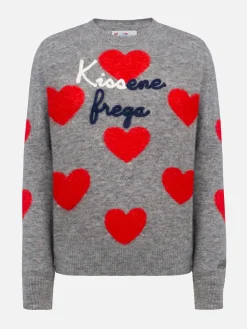 Grauer Pullover für Damen New Queen Kissene Frega Stickerei