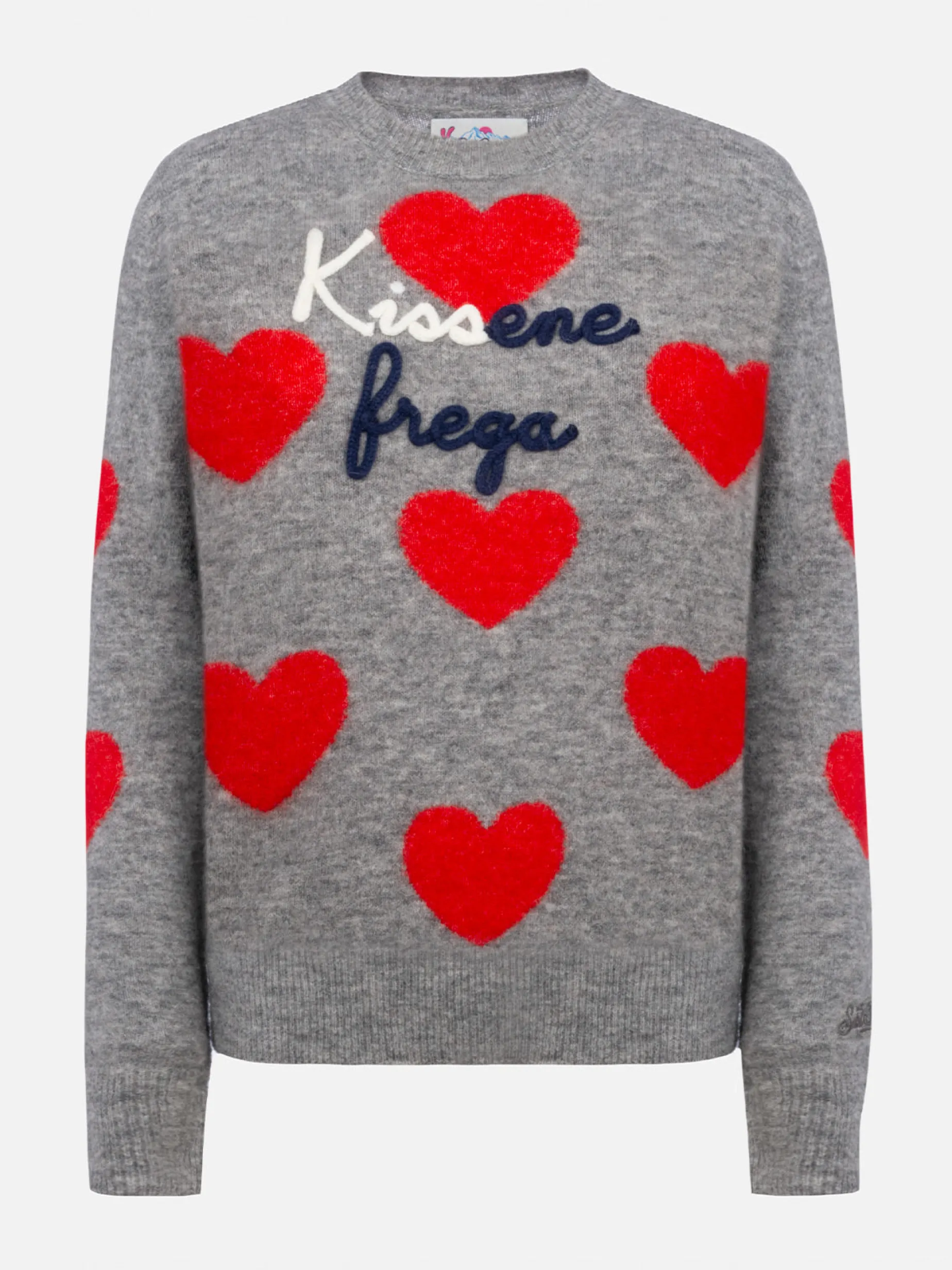 Grauer Pullover für Damen New Queen Kissene Frega Stickerei
