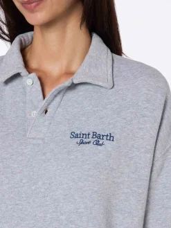 Graues Damen-Poloshirt Berenice mit St. Barth Sport Club-Stickerei